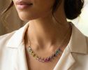 - Solid Gold 14K Multi Gemstone Colorful Rainbow Necklace